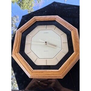 Vintage - Linden Quartz Wall Clock Gold Hexagonal 11" Solid Oak Wood Taiwan 1980